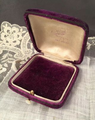 Antique Velvet Jewelry Box Purple With Pearl Latch 3