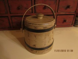 Vintage Firkin - Next To Top Of Stack - 6 1/2 " Tall - Taupe Color - Dk.  Brown Bands
