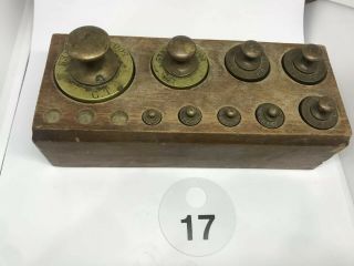 Vintage British Brass Apothecary Scale Weight Set 9 Weights 500 - 5 Grams