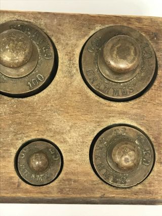 Vintage British Brass Apothecary Scale Weight Set 9 Weights 500 - 5 Grams 2