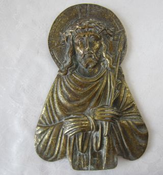 6,  " Antique Old Jesus Bronze / Brass Wall Plaque