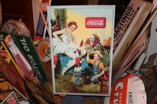 Rare Vintage 1936 Coca Cola Soda Pop Gas Oil 27 " Sign W/clown