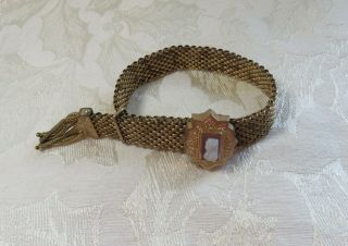 Antique Victorian Hard Stone Cameo Mesh Adjustable Bracelet Gold Filled