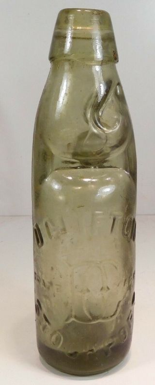 Antique Small Lite Citron Codd Soda Bottle W/ Marble - D.  Clifton Stockport