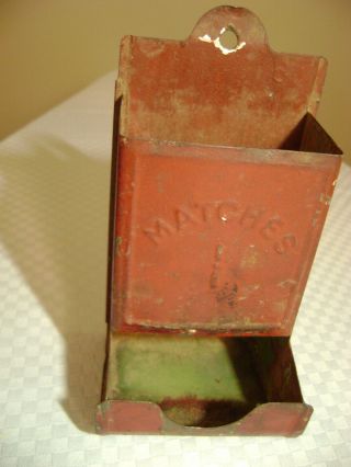Antique Vtg.  Tin Wall Box Stick Match Holder Wall Safe Matchbox Joint Dispenser
