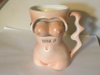 Vtg Rare Risque Naked Nude Woman Lady Ceramic Pottery Mug Stein Breasts Move