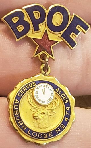 Rare Early 1900s Auburn York Lidge 474 Bpoe Elks Enameled Medal Pin Badge