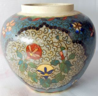 Antique Rare Meiji Totai Shippo Cloisonne Ginger Jar Butterfly Japanese Ceramic