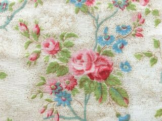 Antique French Fabric Floral Pink Red Roses Small Scale Picotage Dolls