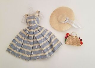 Vintage Barbie 969 Suburban Shopper Dress Hat Straw Tote Bag 1959 - 1964