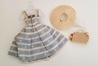 Vintage Barbie 969 Suburban Shopper Dress Hat Straw Tote Bag 1959 - 1964 2