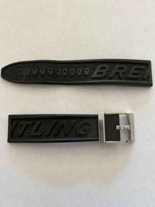 Breitling Black Rubber Band Strap 120s Diver Pro W/ Tang Buckle 22mm 22 - 20 Rare