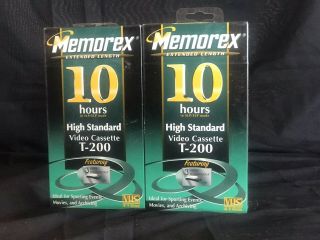 Rare 2 Memorex T - 200 10 Hour Extended Length Blank Vhs Tape