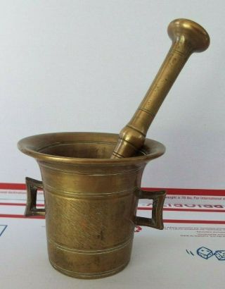 Vintage Solid Brass Mortar & Pestle Apothecary Pharmacy Herb Spice