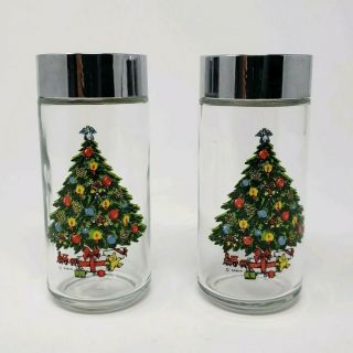 Nikko Christmastime Salt Pepper Shakers Glass Vintage Rare Japan Christmas Tree