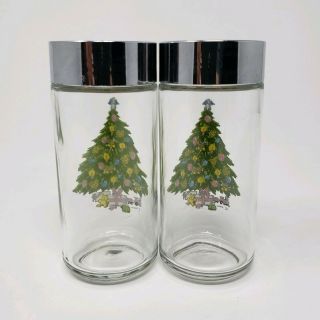 Nikko Christmastime Salt Pepper Shakers Glass Vintage Rare Japan Christmas Tree 2