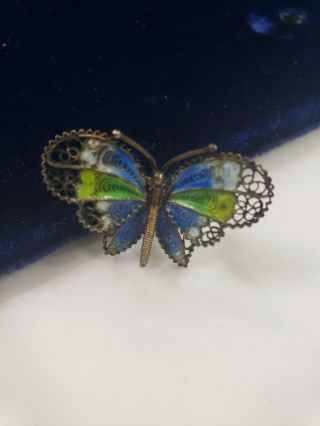 Estate Antique 800 Sterling Silver Filigree Enameled Butterfly Pin Brooch 1.  25 " W
