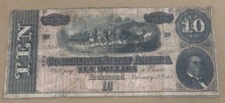 Antique 1864 Confederate States Of America Richmond Ten Dollars Bill