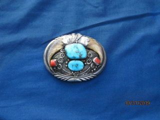 Stunning J.  W.  Toadlena Signed Navajo Belt Buckle Rare Gold Turquoise Faux B Claw