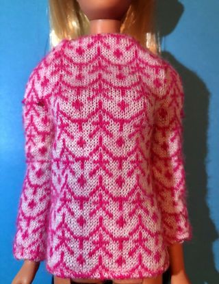 Vintage Barbie: 1972 Francie Little Knits 3275 Rare Pink & White Sweater Vgc
