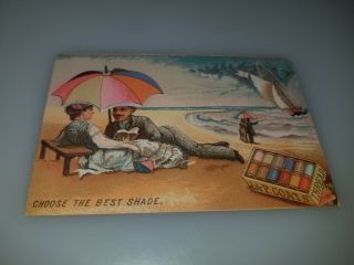 Antique Victorian Trade Card J&p Coats Thread Man And Woman On Beach 1881
