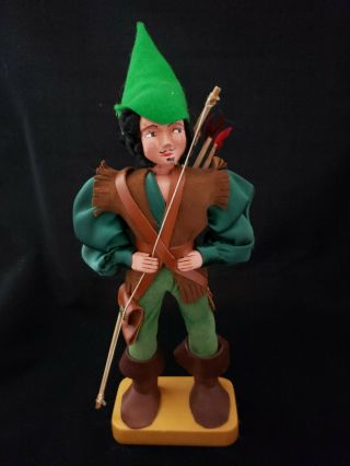 Vintage Paquita Hand Carved Robin Hood Doll W/ Tag 1950s