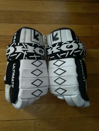 Vtg Koho Rare Design Hockey Gloves Sr 13 " 140 Ultimate Black White Leather Palm