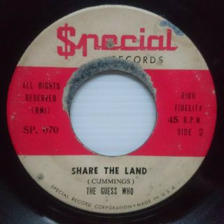 The Guess Who - Share The Land 7 " 45 - Very Rare Thai Pressing - Pete Townshend