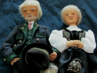 Vintage Lore Puppen Cloth Folk Art Doll Old Man & Women K.  G.  U.  Ausseer W Hangtag