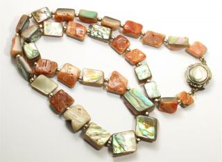 Vintage Handmade Iridescent Abalone Shell Bead Necklace 21 "
