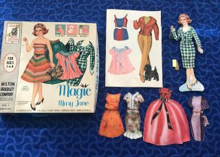 1962 Magic Mary Jane Magnetic Paper Doll 4010 - 3 Milton Bradley 3 Uncut Sheets