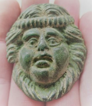 European Finds Circa 200 - 300ad Ancient Roman Bronze Casket Mount Face Of Pan