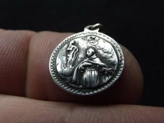 Antique Georgian 1800s Small Silver St Francis Assisi Religious Medal Pendant
