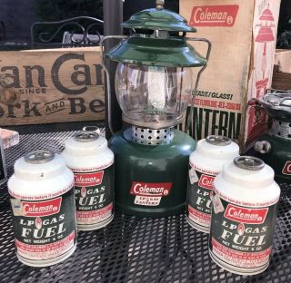 1/1966 Coleman 5120 Lp Gas Lantern,  Sunshine Globe,  Extra Fuel Canisters