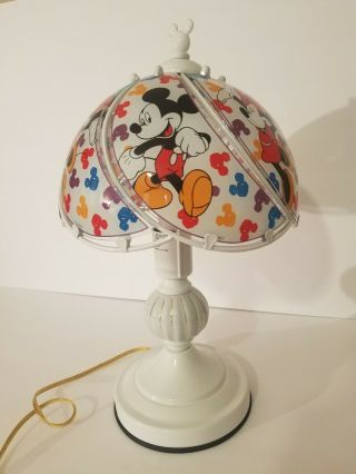 Disney Mickey Minnie Mouse Glass Touch Lamp White Tiffany Vintage RARE 3 Way 2