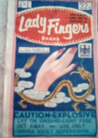 Vintage Firecracker Pack Label Lady Fingers Brand Rare Item Collect N Display