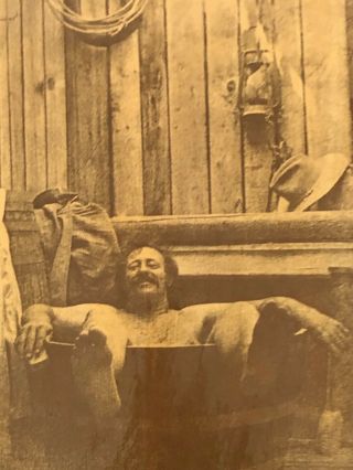 R.  Hendrickson Vintage Sepia Print Attached to Old Wood,  Cowboy Soaking,  Cool 3