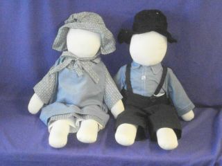 Vintage Hand Made Cloth Amish Doll Couple 17 Inch