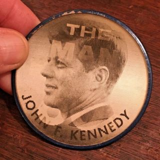Rare 1960s Flasher Pin Back Button John F.  Kennedy The Man For The 60 