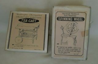 Vintage Shackman Dollhouse Wooden Spinning Wheel & Tea Cart W/ Boxes $5.  99