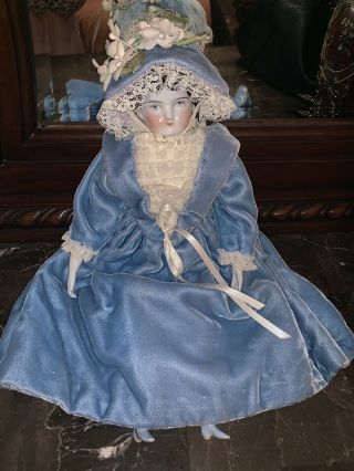 Antique Doll 15.  5 " Porcelain Head,  Hands,  Feet,  & Cloth Body.  Germany.