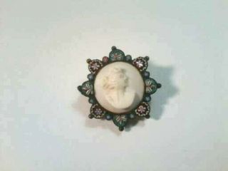 Vintage Antique Micro Mosaic Pin With Angel Skin Coral Cameo Center