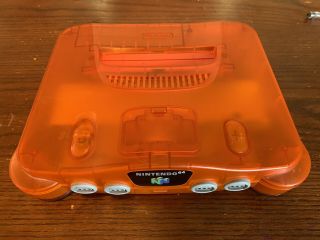 Fire Orange Nintendo 64 System N64 Console With Expansion Pack Cleaned Rare