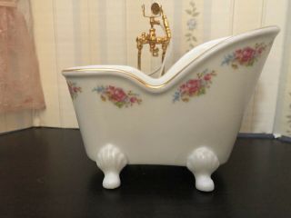 Reutter Dollhouse Porcelain Bathtub And Hand Shower Faucet Set