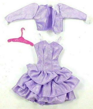 Barbie Vintage Outfit Purple Dress Matching Jacket W/white Lace & Filagre Hanger