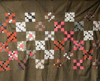 Antique Quilt Top C 1870 Hand Pieced 9 - Patches 92 X 76 Great Fabrics
