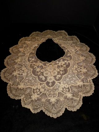 Antique Ca 1880 Victorian Limerick Lace Bertha Collar Large Net Euc 10 " Drop