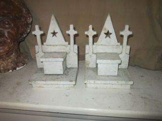 Pair 1919 Arts & Crafts Architectural Wood Church Altar Miniature Masonic Gothic