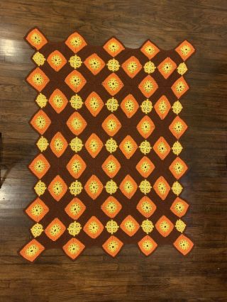 Vtg Handmade Crochet Throw Blanket Afghan 70’s Retro Candy Corn Colors 55x70