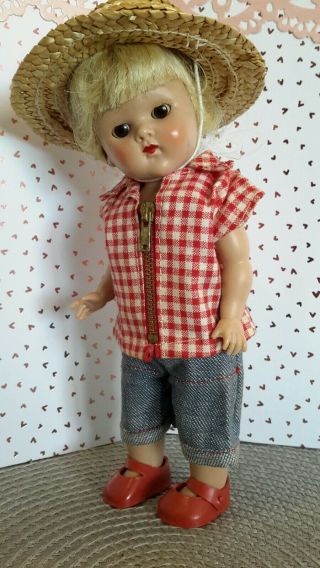 Adorable Vintage Vogue Ginny Tagged Red Checked Top & Jeans With Straw Hat ❤